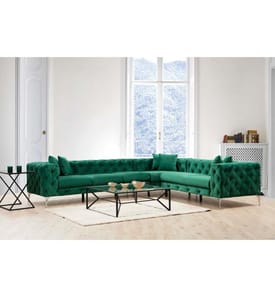 Ecksofa, grün, Gestell aus Buchenholz/Spanplatte, Bezug aus Polyester