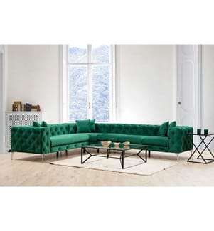 Ecksofa, grün, Gestell aus Buchenholz/Spanplatte, Bezug aus Polyester