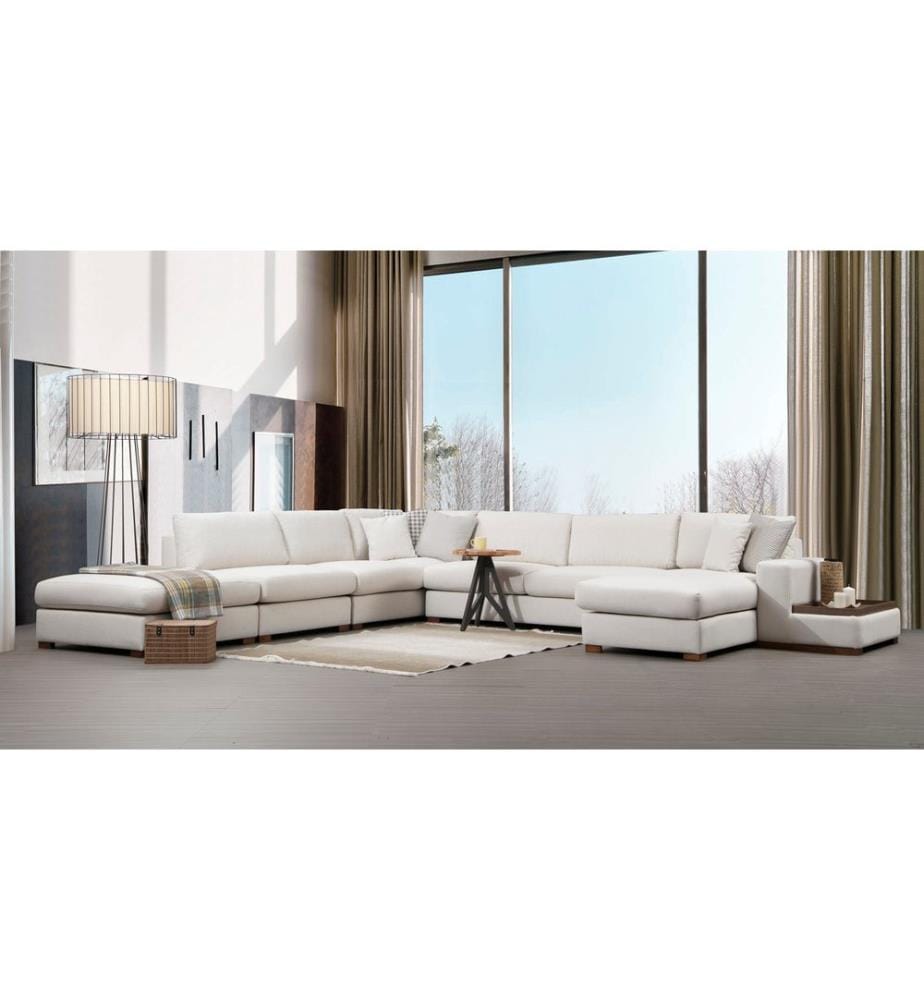Divano angolare, beige, struttura in legno di faggio/truciolato, tessuto in poliestere