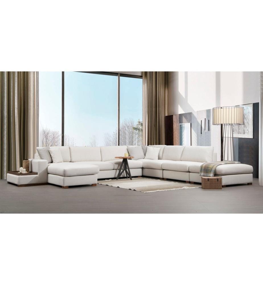 Corner Sofa, Beige, Beech Wood / Chipboard Frame, Polyester Fabric