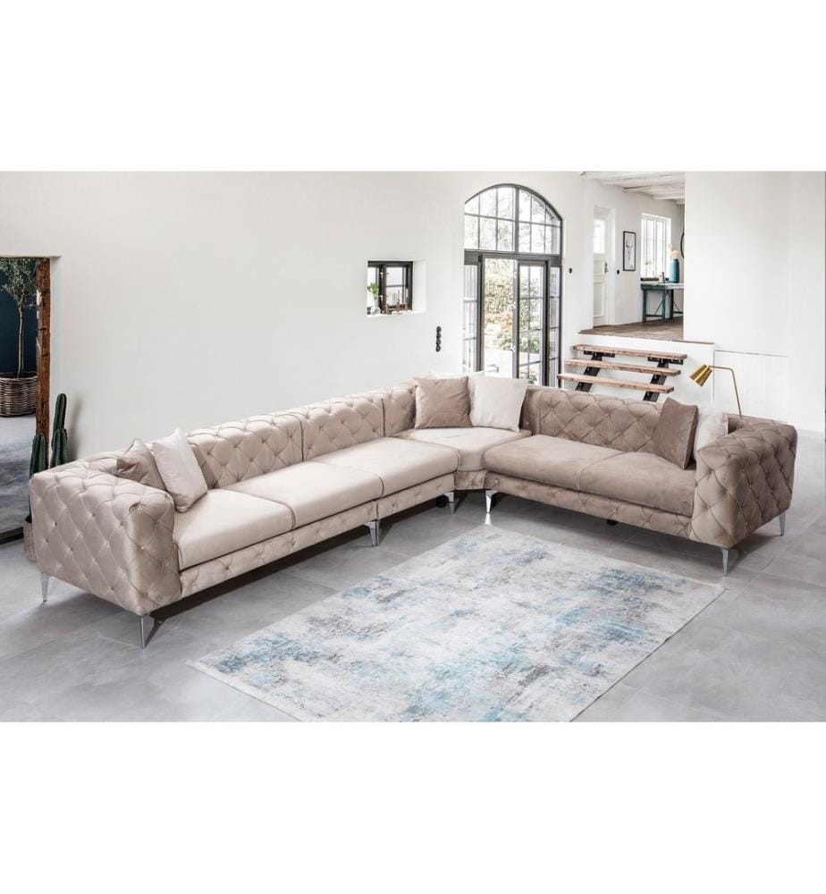 Divano angolare, beige, struttura in legno di faggio/truciolato, tessuto in poliestere