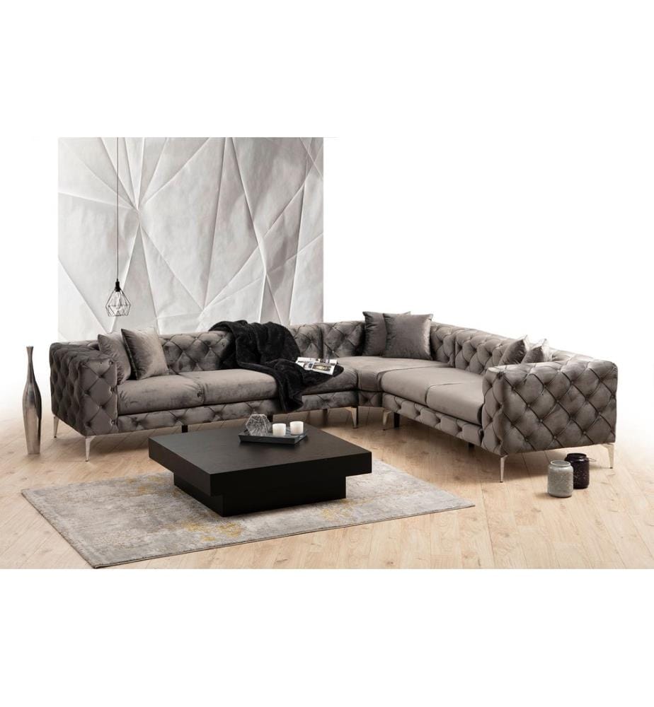 Corner Sofa, Anthracite, Beech Wood / Chipboard Frame, Polyester Fabric