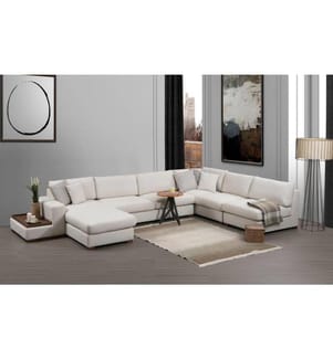 Ecksofa, Beige, Gestell aus Buchenholz/Spanplatte, Bezug aus Polyester