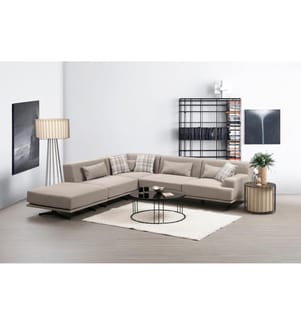 Ecksofa, Beige, Gestell aus Buchenholz/Spanplatte, Bezug aus Polyester