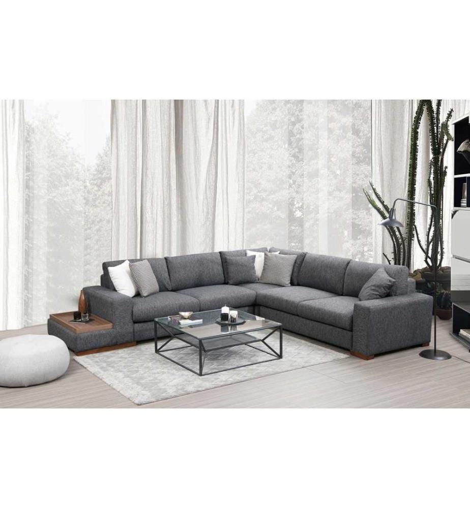 Corner Sofa, Anthracite, Beech Wood / Chipboard Frame, Polyester Fabric