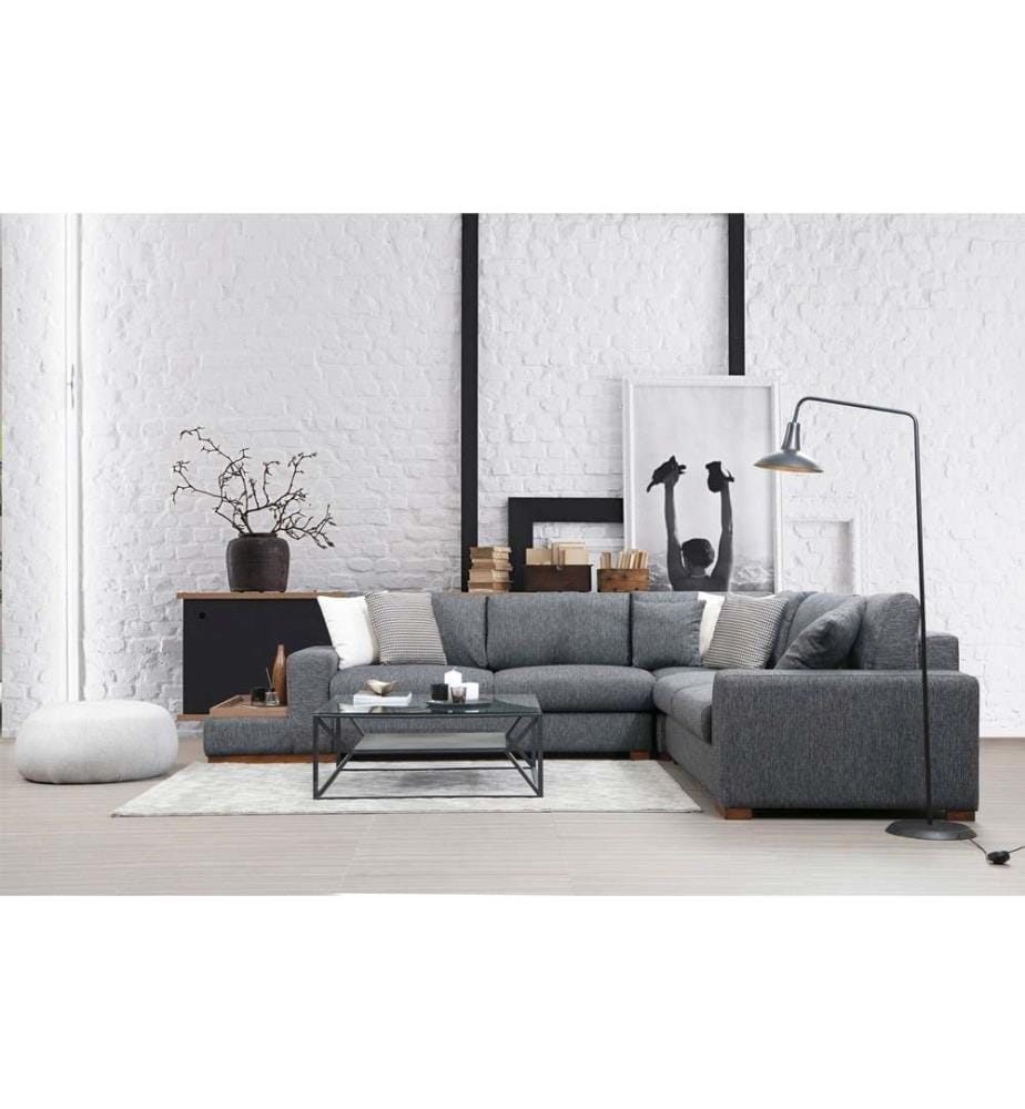 Corner Sofa, Anthracite, Beech Wood / Chipboard Frame, Polyester Fabric