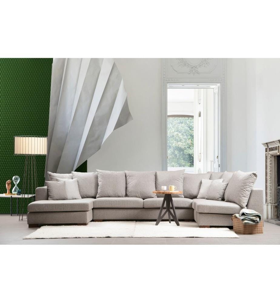 Corner Sofa, Beige, Beech Wood / Chipboard Frame, Polyester Fabric
