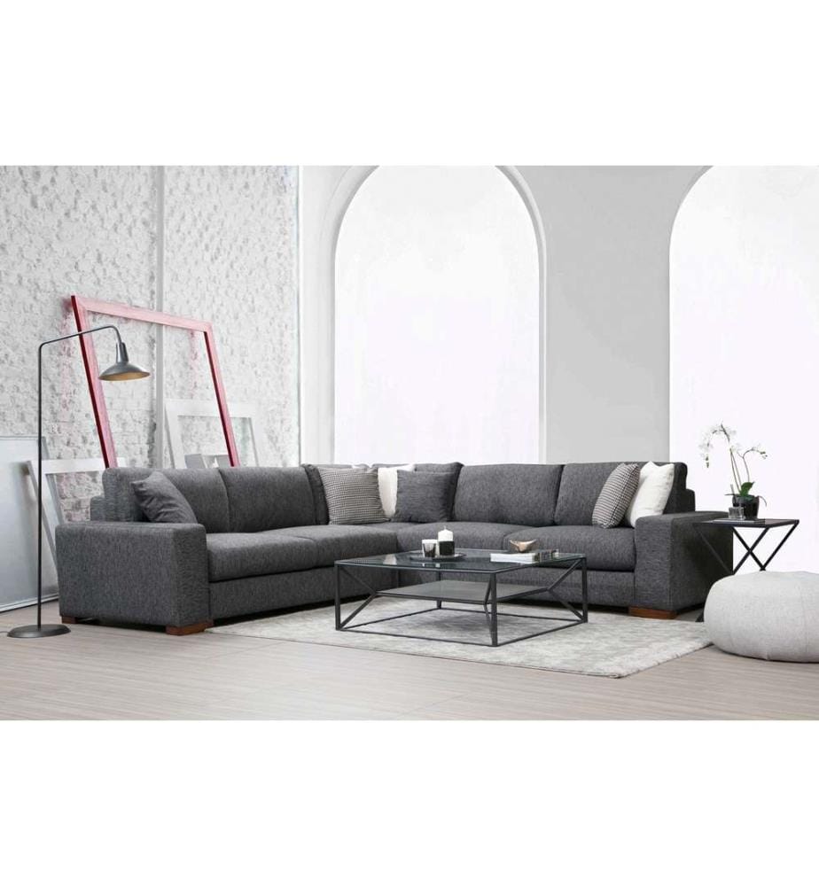 Corner Sofa, Anthracite, Beech Wood / Chipboard Frame, Polyester Fabric
