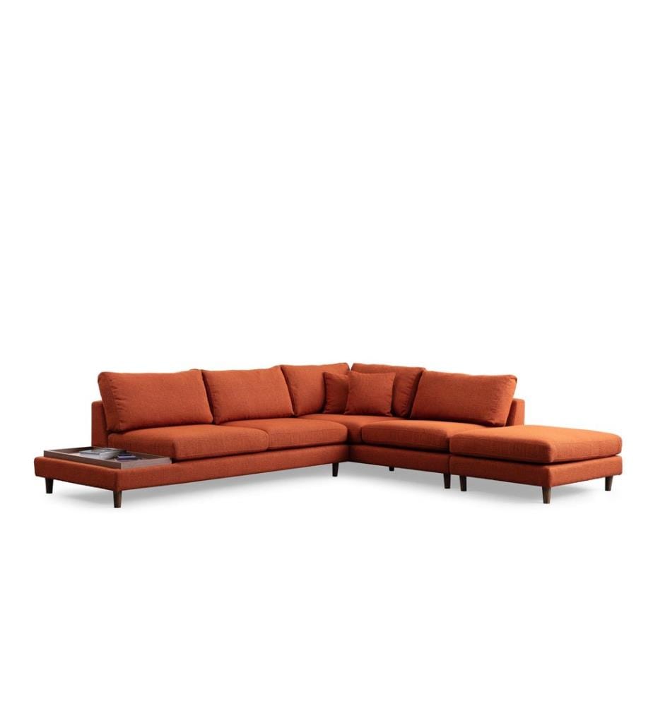 Ecksofa, orange, Gestell: Buchenholz/Spanplatte, Bezug: 100 % Polyester, Holzbeine