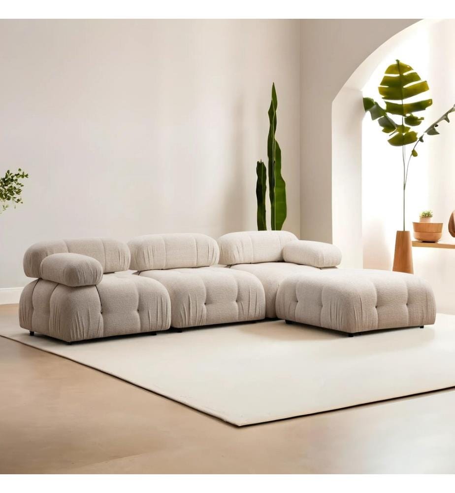Corner Sofa, Cream, Beech Wood / Chipboard Frame, Polyester Fabric