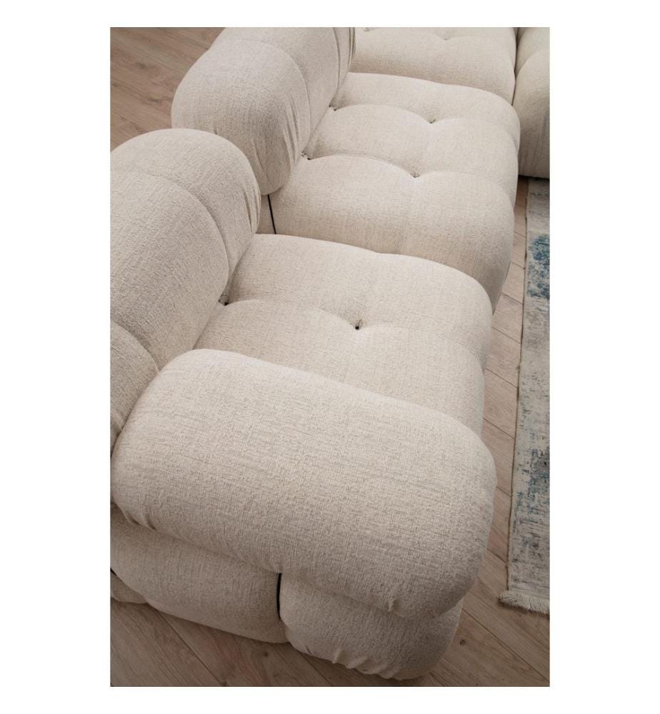 Corner Sofa, Cream, Beech Wood / Chipboard Frame, Polyester Fabric