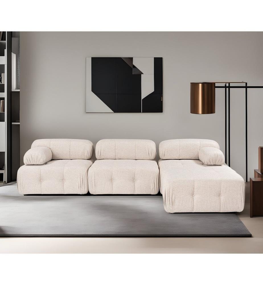 Corner Sofa, Light Brown, Frame: Beech Wood / Chipboard, Fabric: 100% Polyester