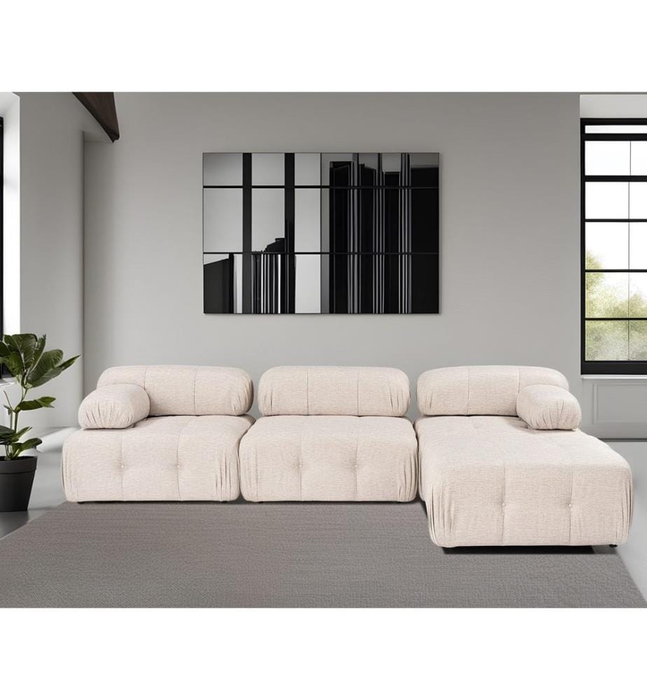 Corner Sofa, Light Brown, Frame: Beech Wood / Chipboard, Fabric: 100% Polyester