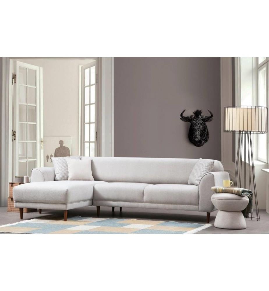 Ecksofa mit Schlaffunktion, Beige, Gestell aus Buchenholz/Spanplatte, Polyesterbezug