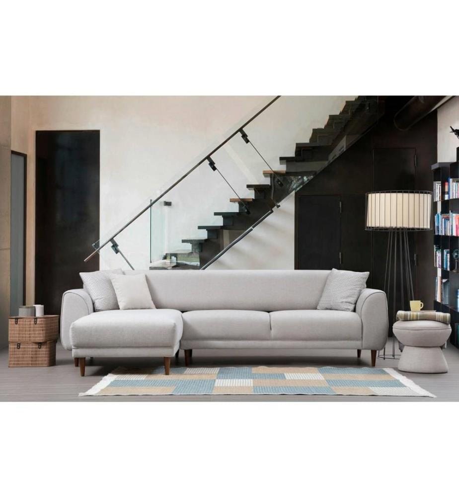 Ecksofa mit Schlaffunktion, Beige, Gestell aus Buchenholz/Spanplatte, Polyesterbezug