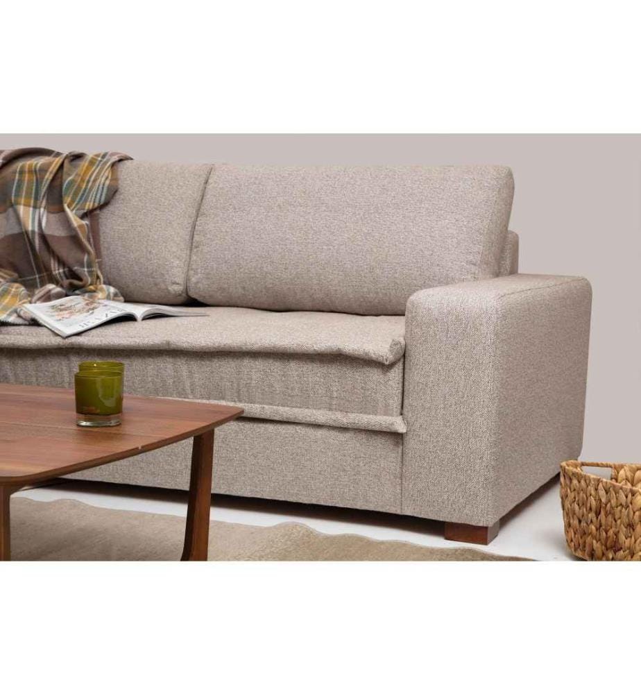 Ecksofa, sandbeige, Gestell aus Buchenholz/Spanplatte, Polyesterbezug