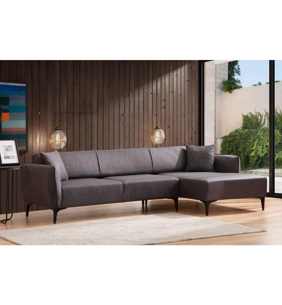 Ecksofa, Dunkelgrau, Gestell aus Buchenholz/Spanplatte, Polyesterbezug
