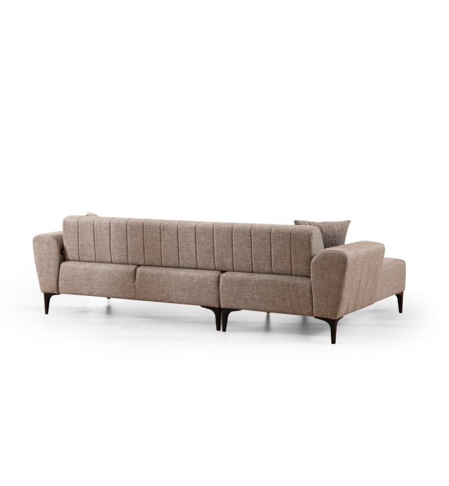 Ecksofa mit Schlaffunktion, hellbraun, Gestell: Buchenholz/Spanplatte, Bezug: 100 % Polyester