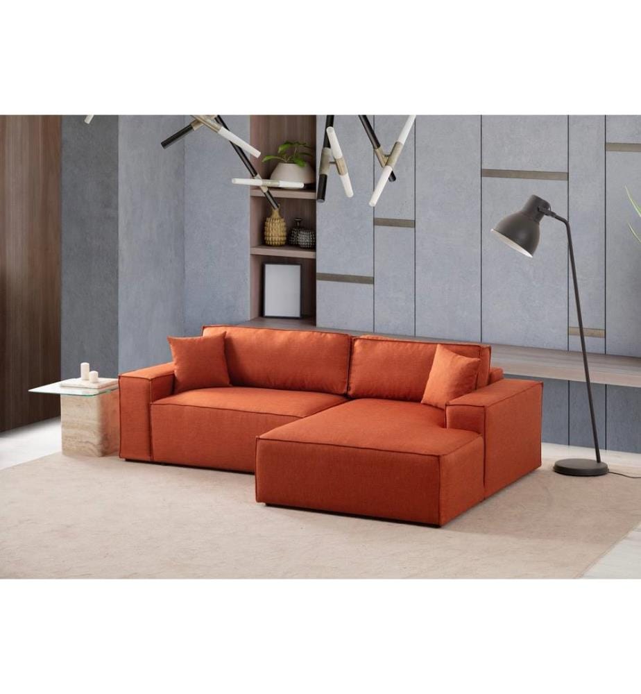Corner Sofa-Bed, Orange, Frame: Beech Wood / Chipboard, Fabric: 100% Polyester