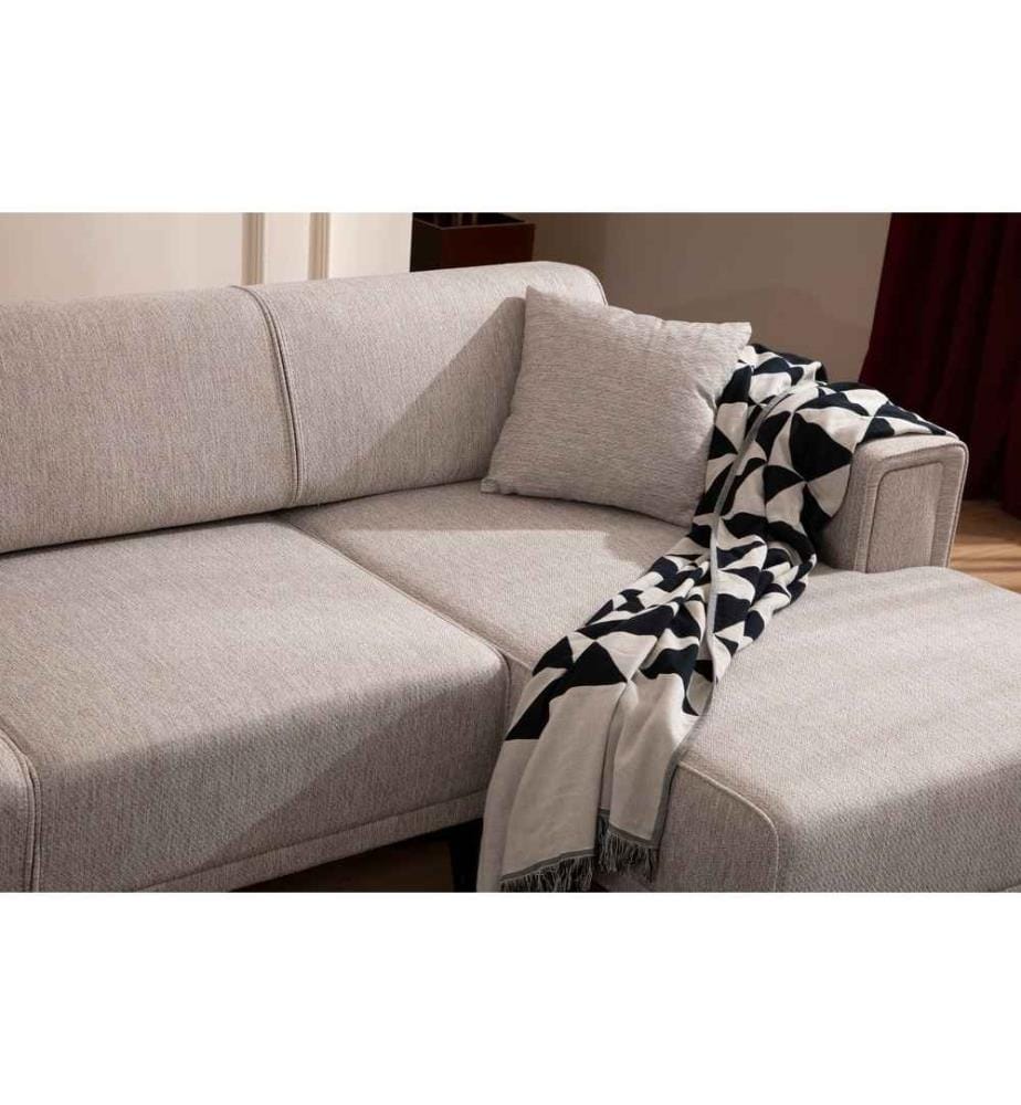 Corner Sofa-Bed, Light Brown, Frame: Beech Wood / Chipboard, Fabric: 100% Polyester