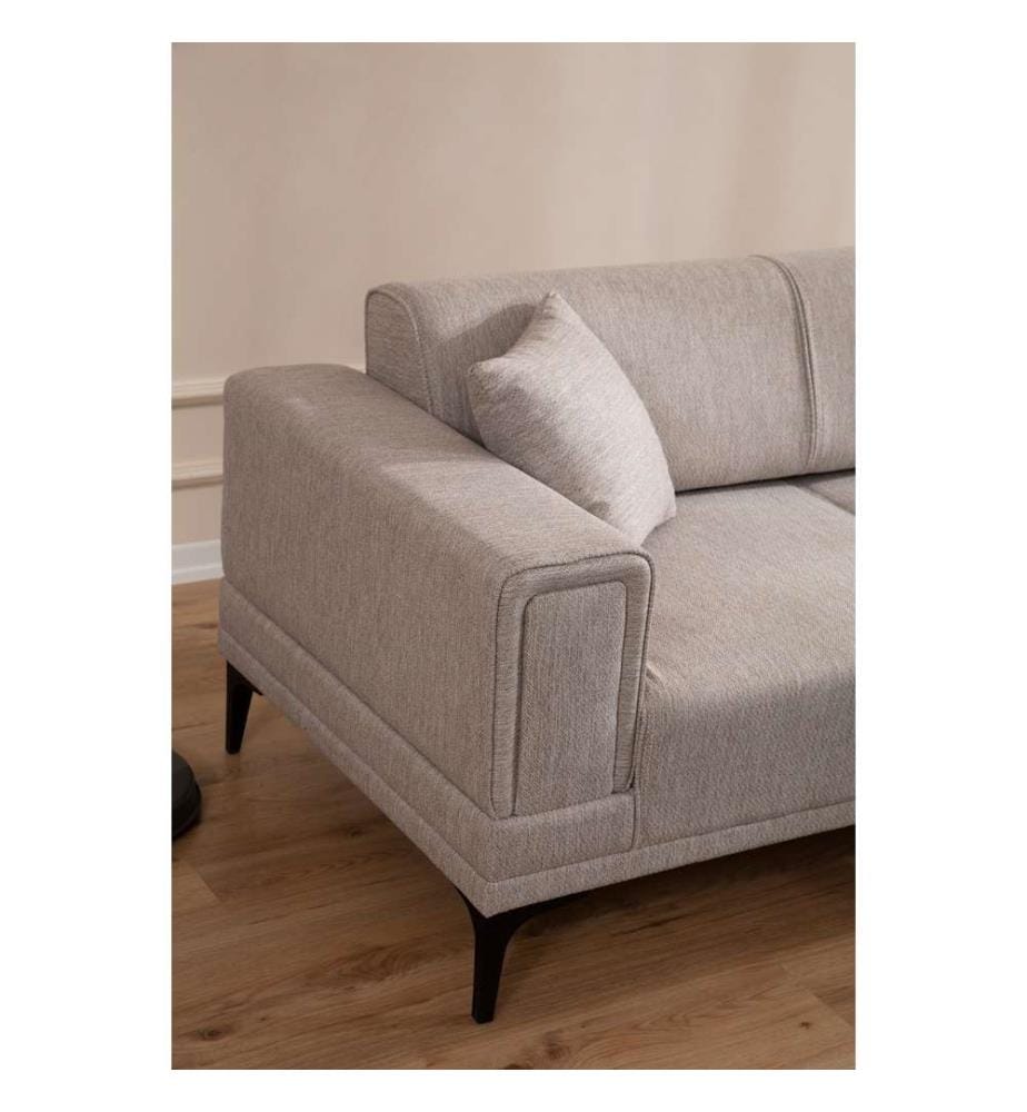 Corner Sofa-Bed, Light Brown, Frame: Beech Wood / Chipboard, Fabric: 100% Polyester