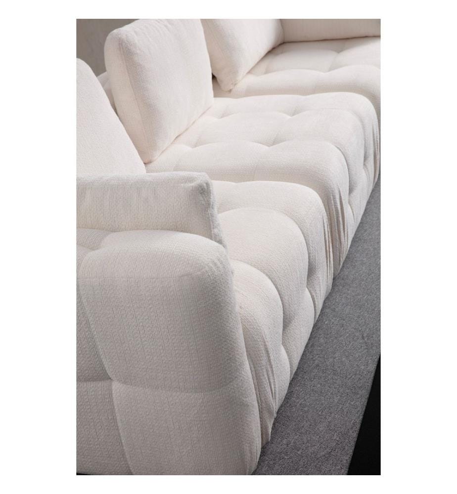 Corner Sofa, White, Frame: BEECH WOOD / CHIPBOARD, Fabric: 100% POLYESTER, Plastic Legs