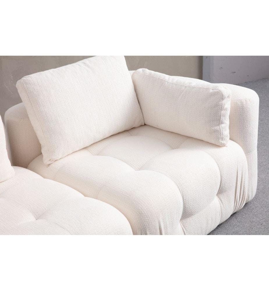Corner Sofa, White, Frame: BEECH WOOD / CHIPBOARD, Fabric: 100% POLYESTER, Plastic Legs