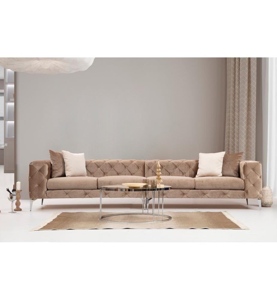 4-Seat Sofa, Dark Cream, Beech Wood / Chipboard Frame, Polyester Fabric