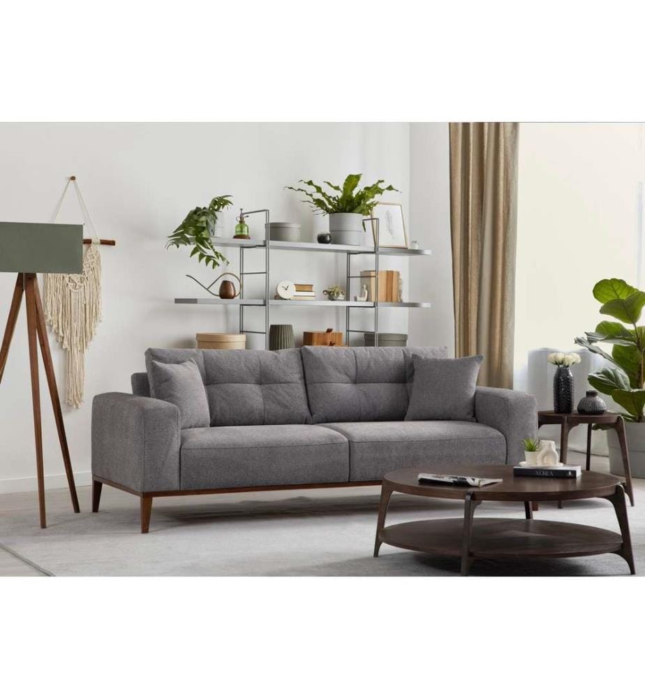 3-Seat Sofa-Bed, Light Grey, Frame: Beech Wood / Chipboard, Fabric: 100% Polyester