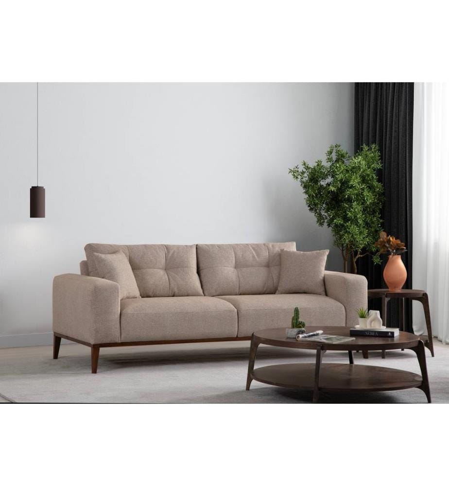 3-Seat Sofa-Bed, Beige, Frame: Beech Wood / Chipboard, Fabric: 100% Polyester