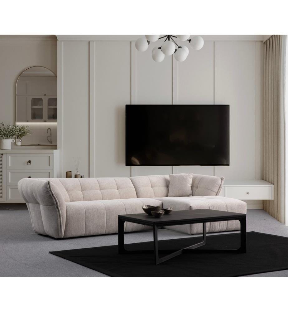 Ecksofa, weiss, Gestell: Buche Holz/Spanplatte, Bezug: 100 % Polyester, Kunststoffbeine