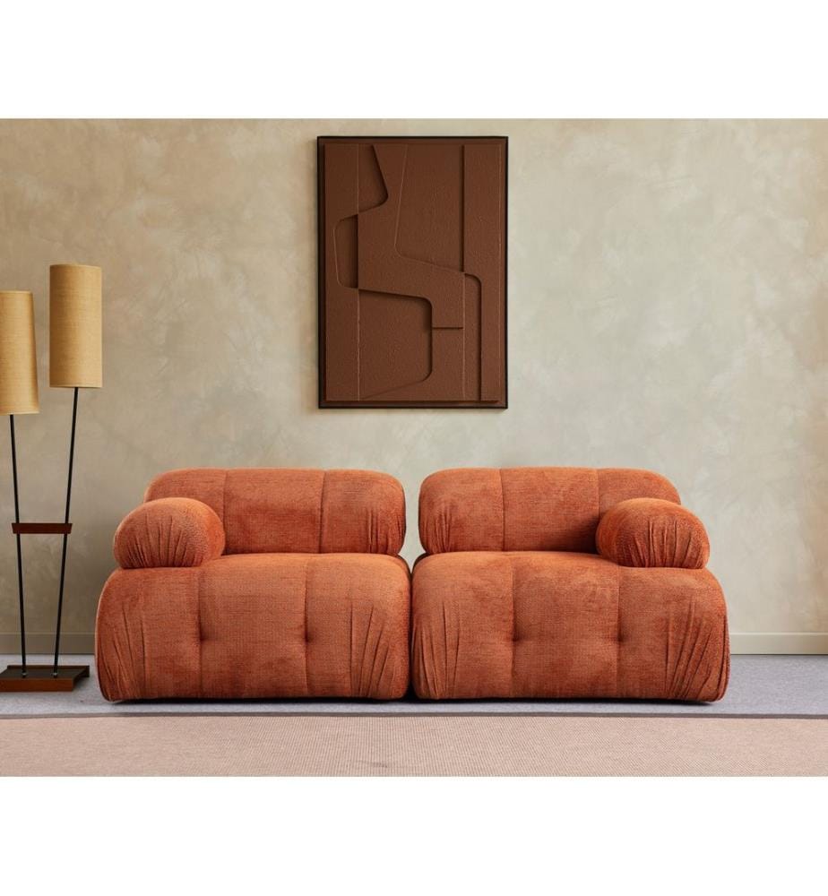 2-Sitzer-Sofa, Orange, Gestell: Buchenholz/Spanplatte, Bezug: 100 % Polyester, Kunststoffbeine