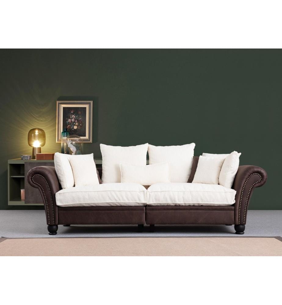 3-Sitzer-Sofa, Braun, Weiss, Gestell: Buchenholz/Spanplatte, Bezug: 100 % Polyester, Holzbeine