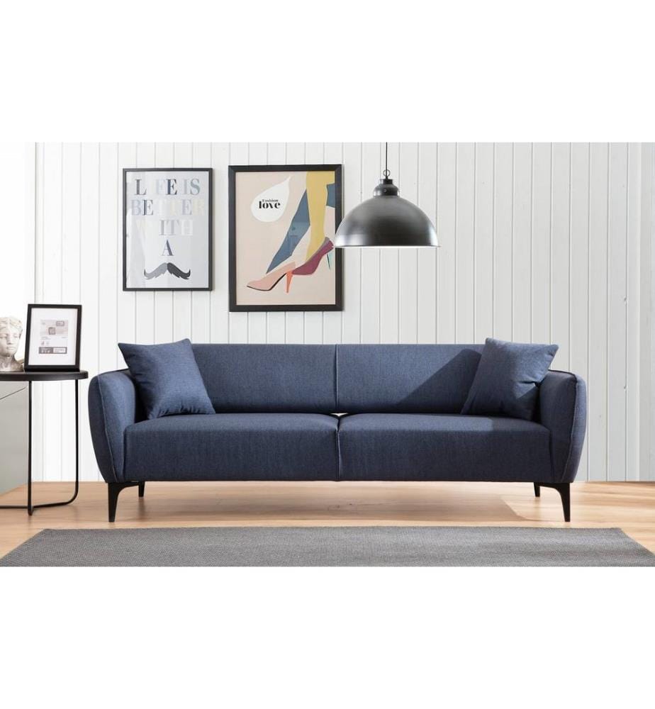 3-Sitzer-Sofa, blau, Gestell aus Buchenholz/Spanplatte, Polyesterbezug