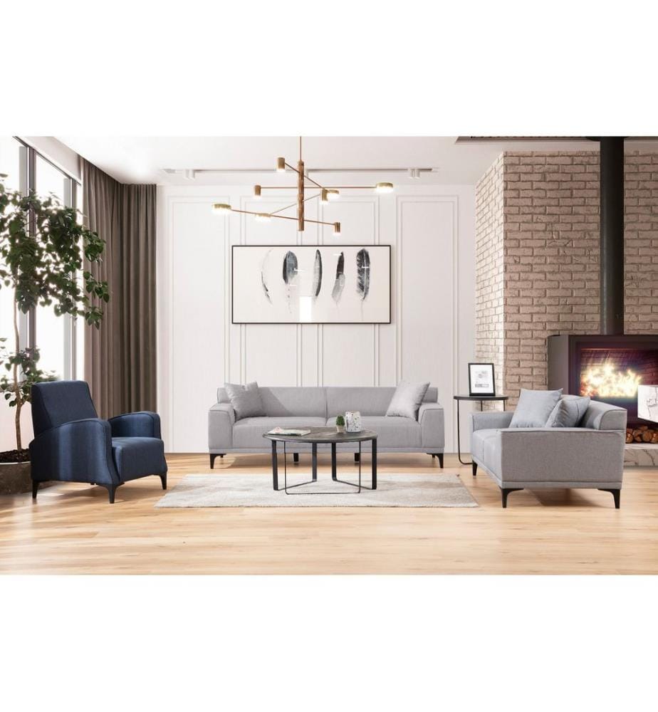 3-Sitzer-Sofa, Hellgrau, Gestell: Buche Holz / Spanplatte, Bezug: 100 % Polyester