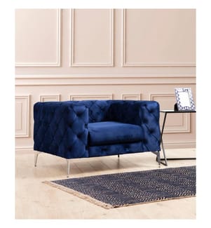 Fauteuil à oreilles, bleu marine, structure en bois de hêtre/panneaux de particules, tissu polyester