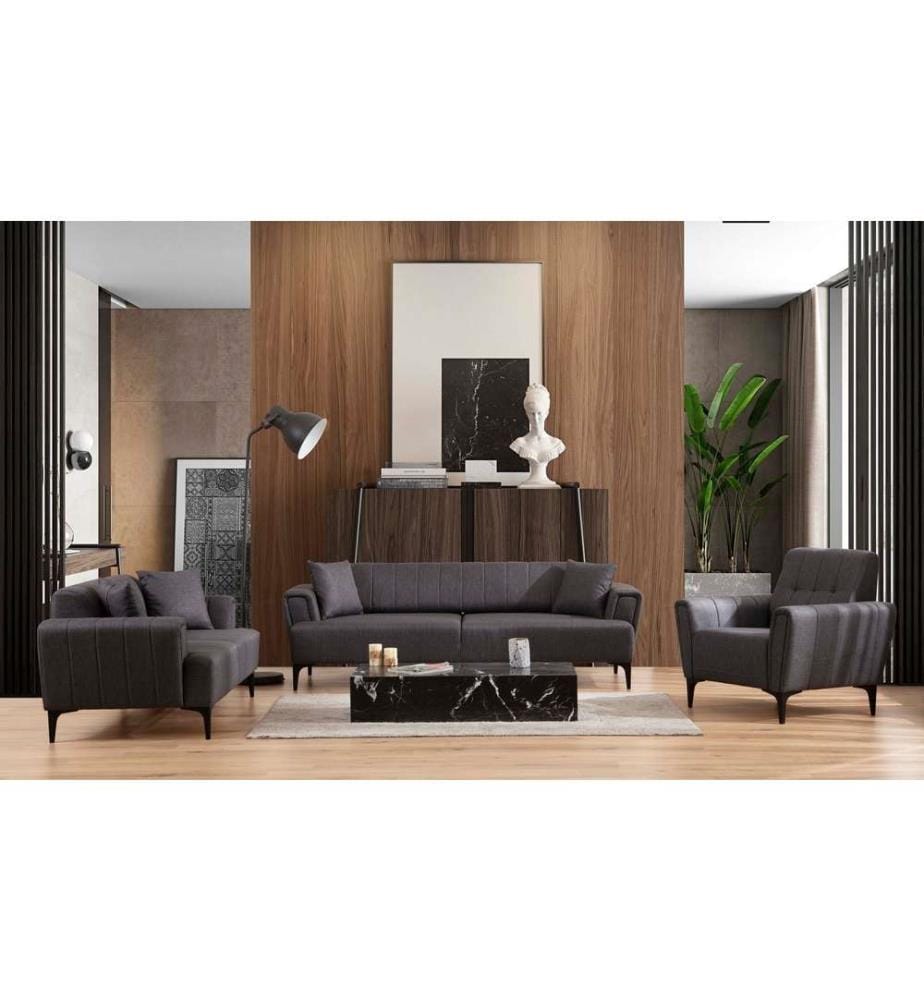 3-Seat Sofa-Bed, Dark Grey, Frame: Beech Wood / Chipboard, Fabric: 100% Polyester