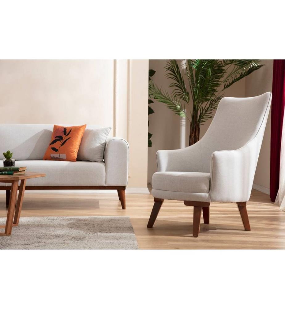 Ohrensessel, Creme, Gestell: Buchenholz/Spanplatte, Bezug: 100 % Polyester, Holzbeine