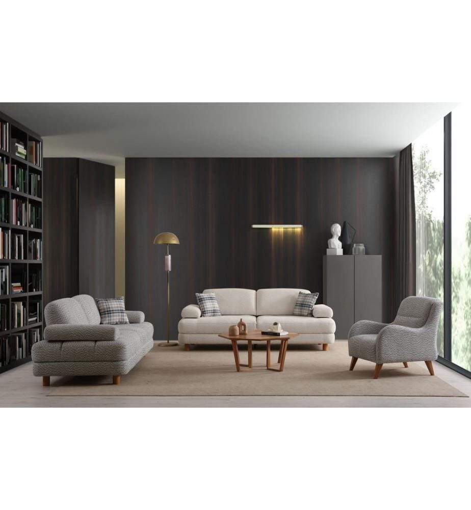 Ohrensessel, Creme, Blau, Gestell: Holz / Spanplatte