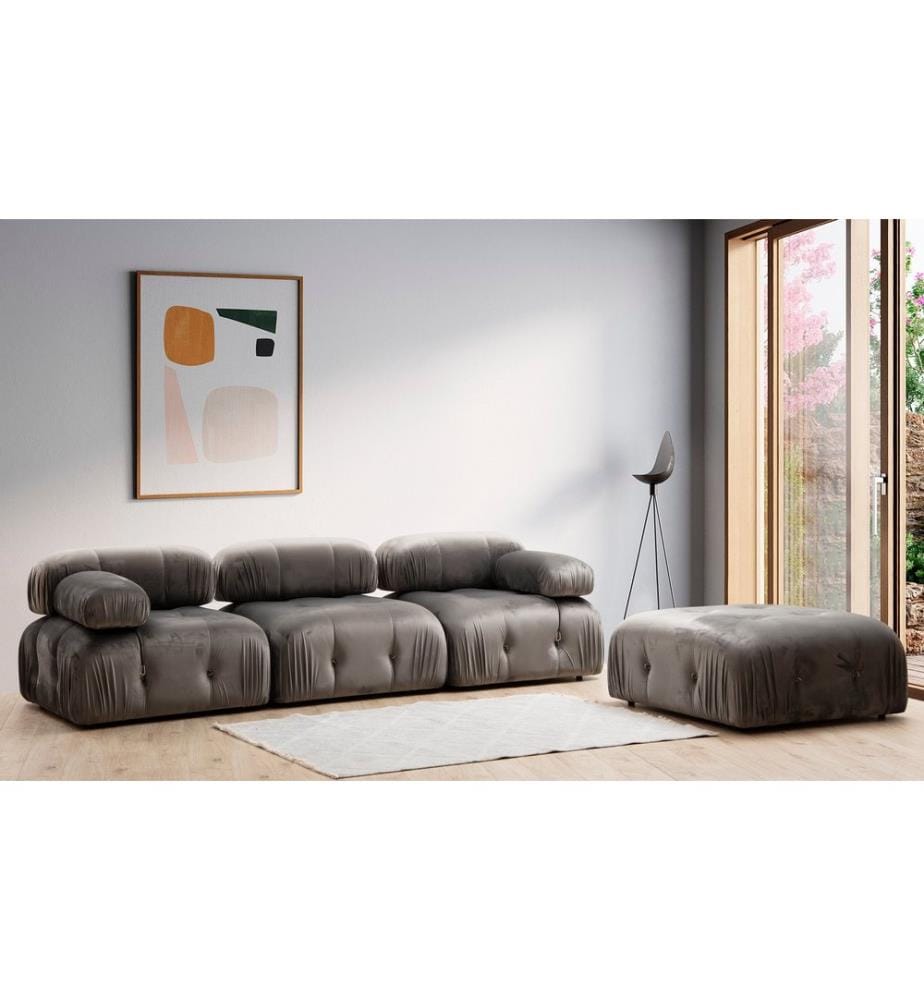 Hocker, Grau, Rahmen aus Buchenholz/Spanplatte, Polyesterbezug