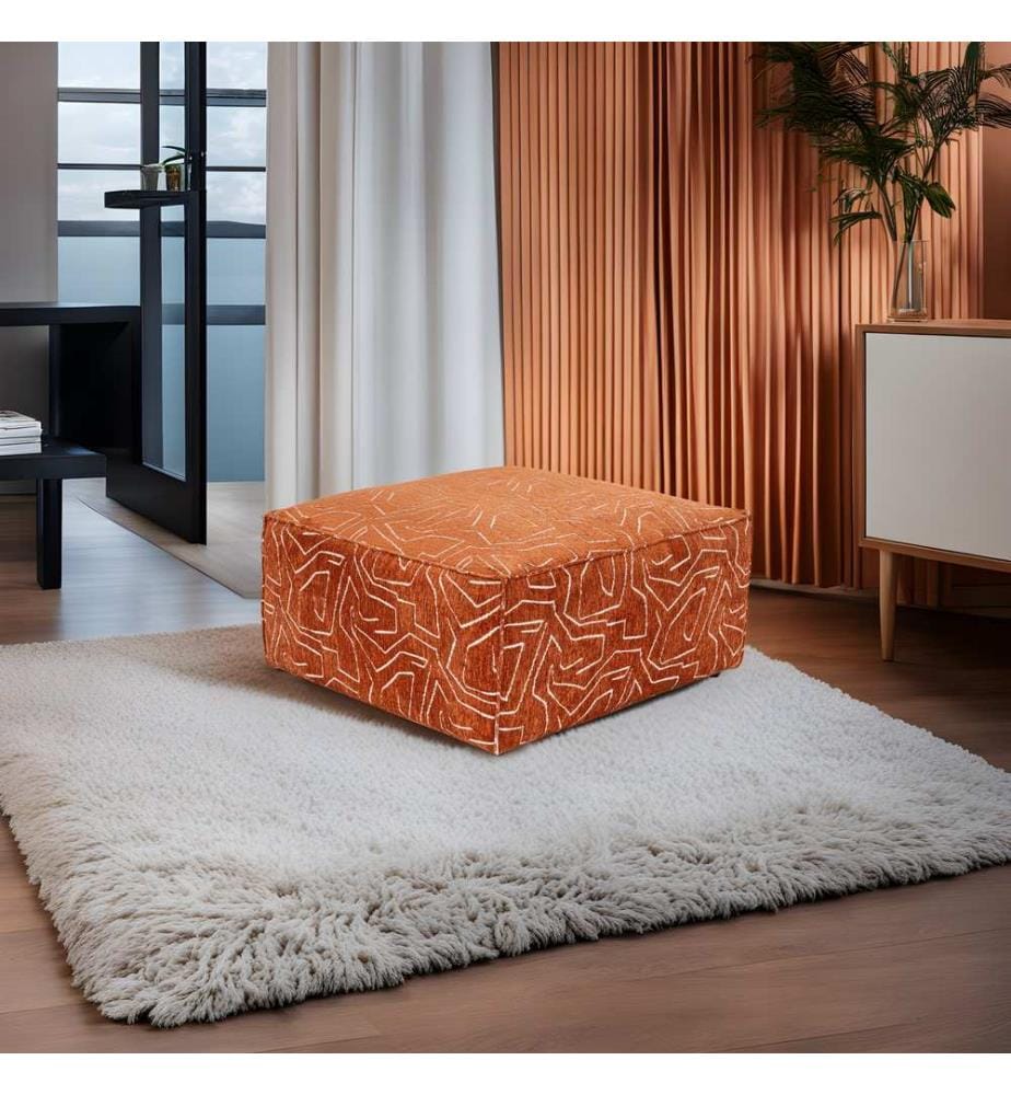 Pouf, orange, structure : 100 % charme, tissu : 100 % lin