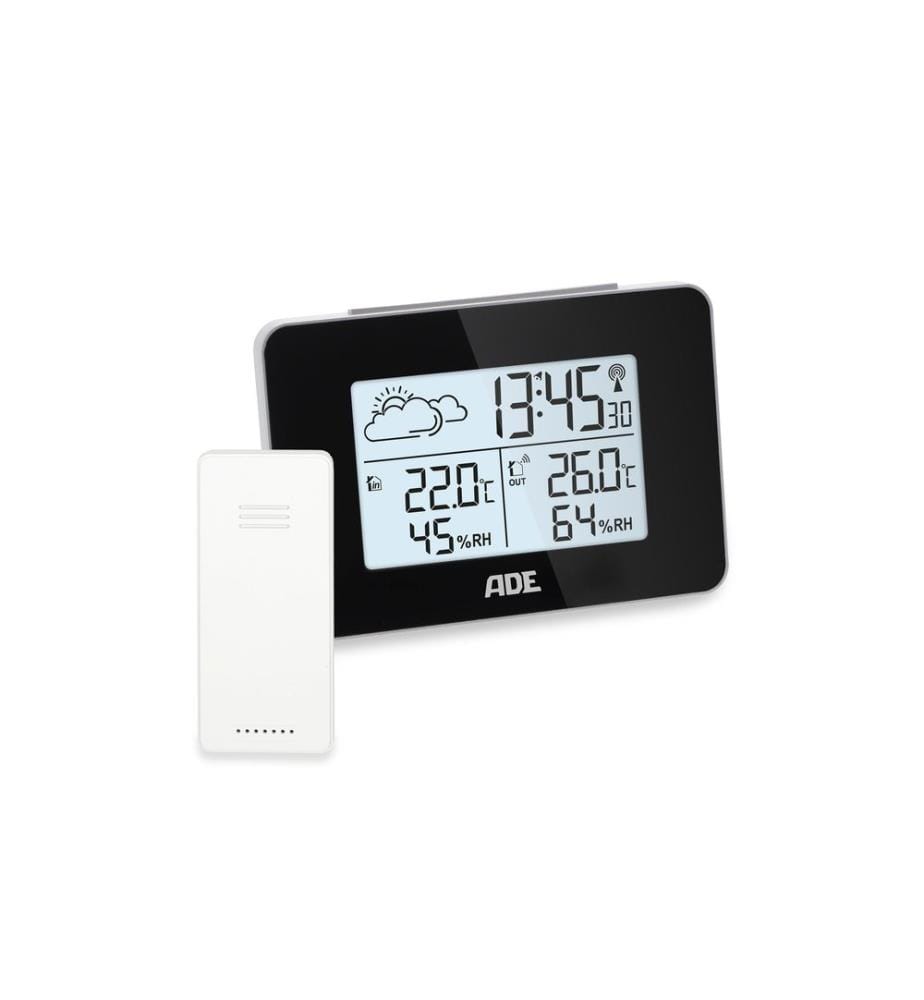 ADE - Station météo avec capteur extérieur sans fil avec horloge radio DCF, noir