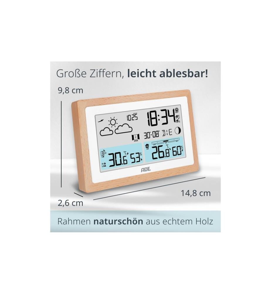 ADE - Station météo avec capteur extérieur sans fil Bois-blanc