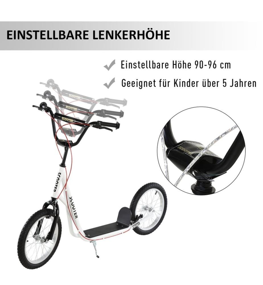 Trottinette Scooter Kickboard Kindertrotti 16 pouces pneus à air blanc