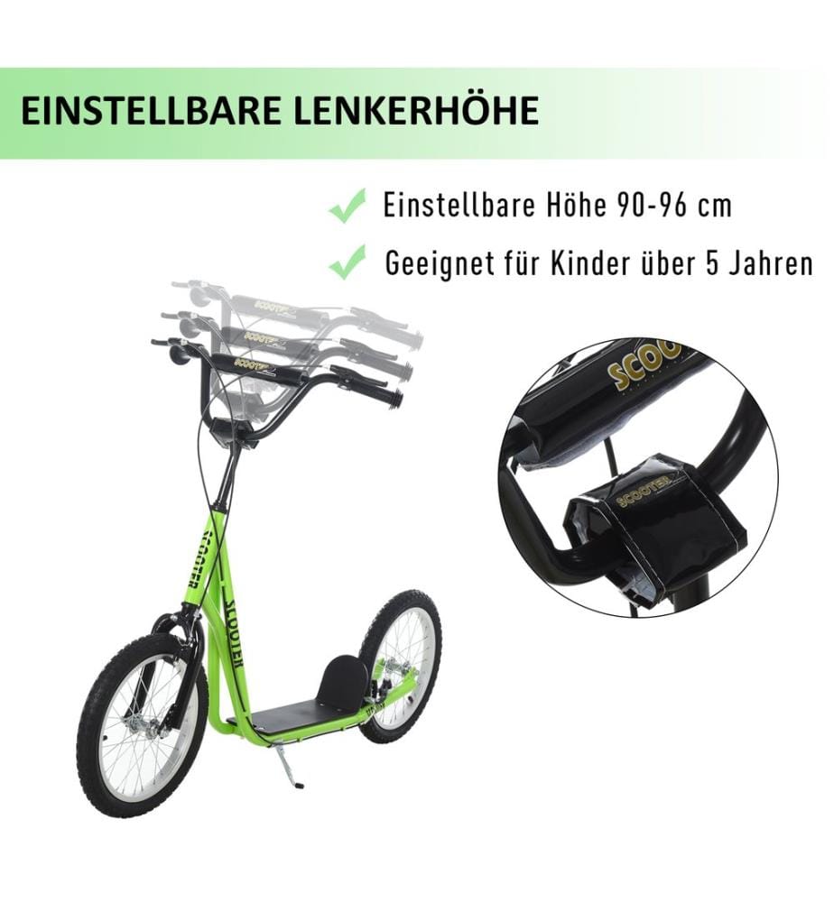 Scooter monopattino kickboard bambini 16 pollici pneumatici verde