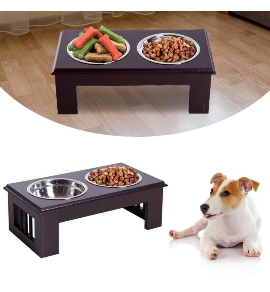Gamelle pour chien surélevée avec 2 gamelles Acier inoxydable 44x 24x 15 cm