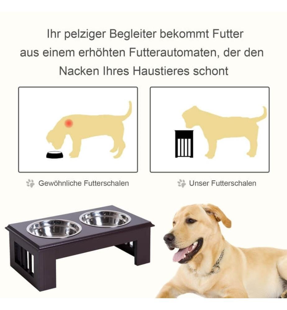 Gamelle pour chien surélevée avec 2 gamelles Acier inoxydable 44x 24x 15 cm
