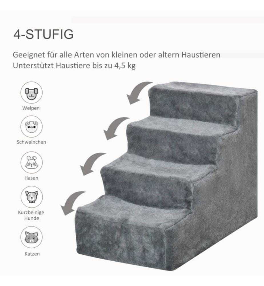 Haustiertreppe 4-stufig Grau 60 x 35 x 44 cm