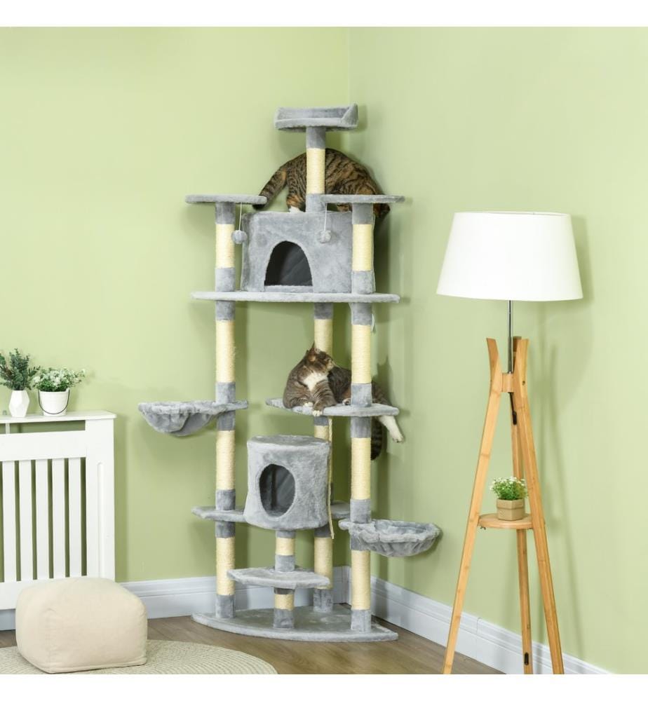 Arbre à chat avec 2 hamacs et 2 tanières pour chats, jouets inclus