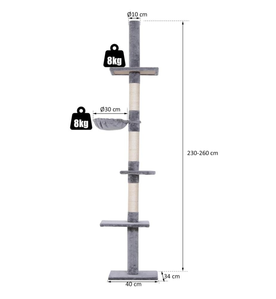 Cat tree ceiling-high height-adjustable 40x34x230-260 cm